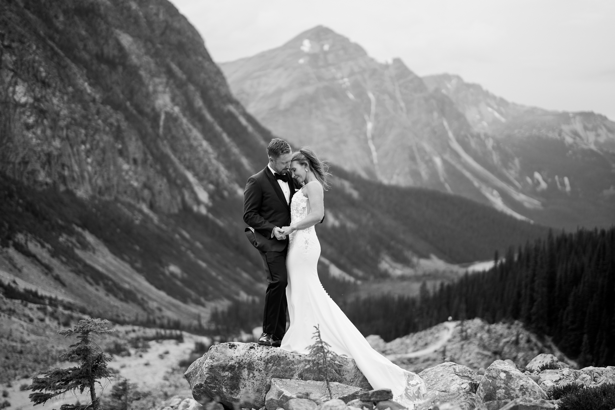 bride and groom at a glacier